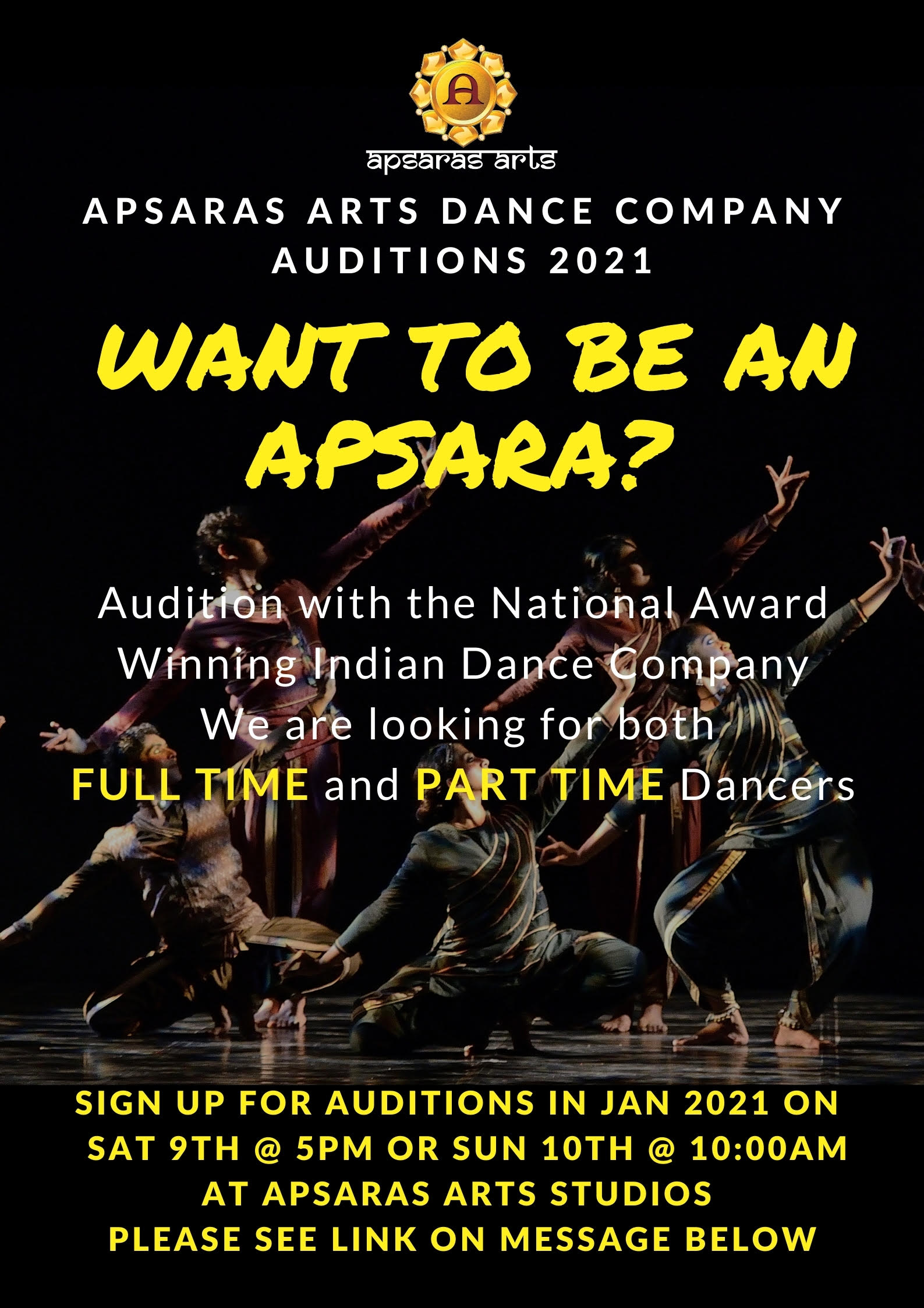 AUDITIONS - January 2021
Apsaras Arts Dance Company Calls for Auditions